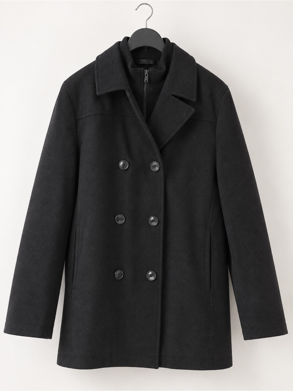 London Fog Men's Black Double-Breasted Wool Peacoat